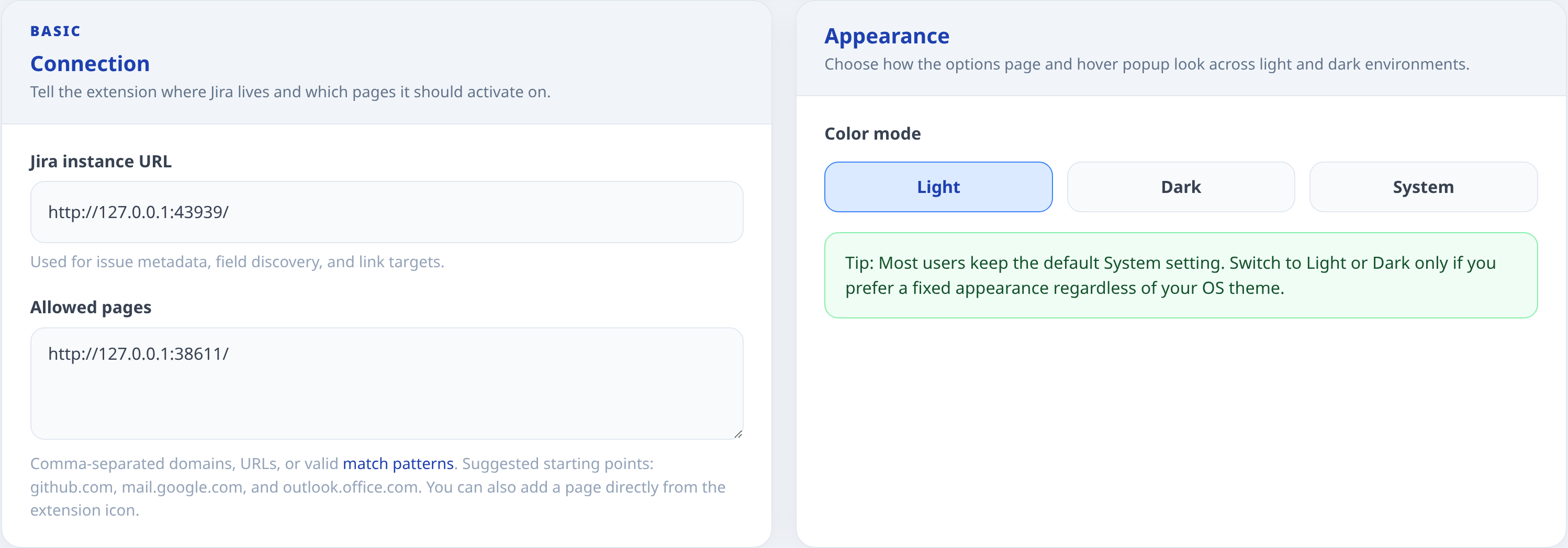 Basic Options settings