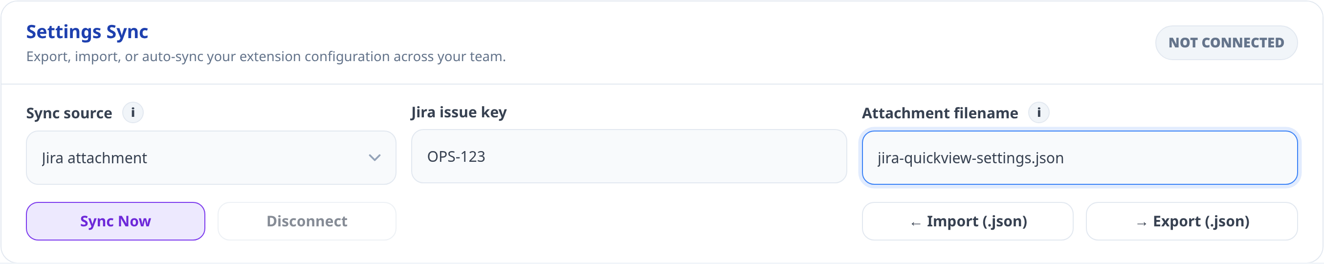 Settings Sync via Jira attachment
