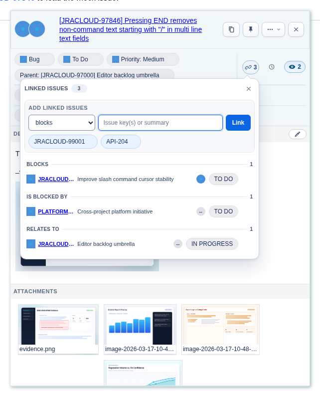 Direct multi-key linked issue entry